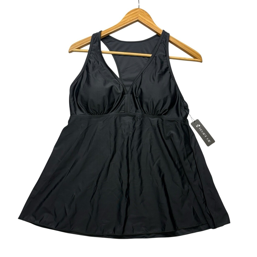 Tempt Me Womens Tankini Swimsuit Top XL Black Racerback Modest Flattering
